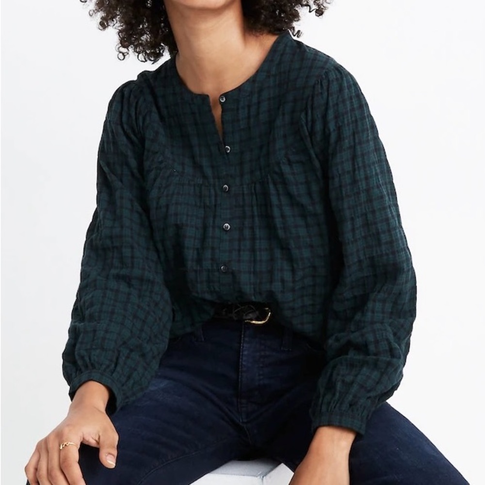 Madewell Size Woman XS Balloon Sleeve Peasent Top Dark Green